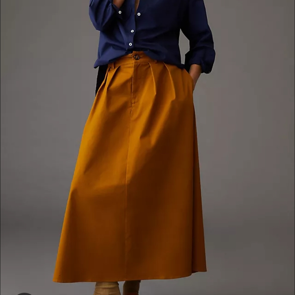 Anthropologie Mustard Midi Skirt